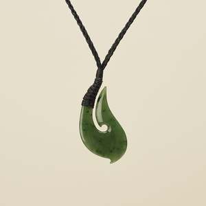 Hei Matau Medium Kawakawa Greenstone Black Binding