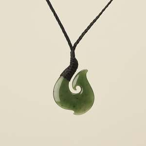 Bound Jade Medium Hook Pendant, Black Binding