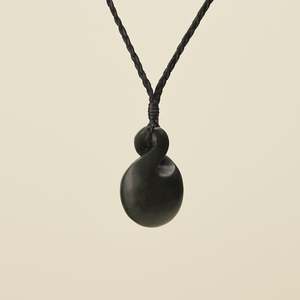 Pikorua Kawakawa Round Small Pounamu Pendant, Black Binding