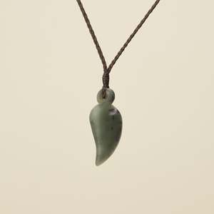 Pikorua Inanga Angled Small Pounamu Pendant, Brown Binding