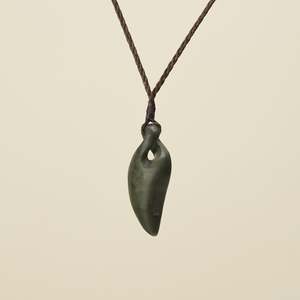 Pikorua Twist: Pikorua Kawakawa Angled Small Pounamu Pendant, Brown Binding