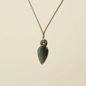 Pikorua Inanga Small Pounamu Pendant, Tan Binding