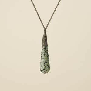 Roimata Medium Kōkopu Bound Pounamu Pendant, Khaki Binding