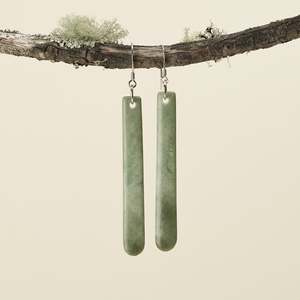 Earrings: Drop Inanga Pounamu Medium Large Earrings 55mm