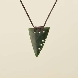 Notched Niho Tooth Kawakawa Greenstone Small Pendant Brown Binding