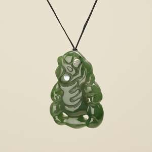 Hei Tiki: Hei Tiki Kawakawa Greenstone Large Pendant