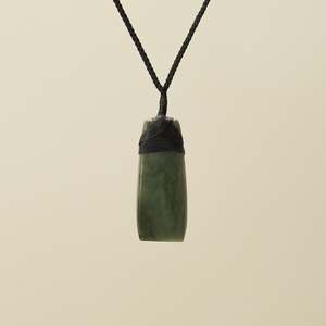 Pendants: Toki Kawakawa Pounamu Medium Large Pendant, Black Binding