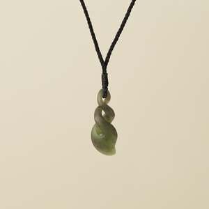 Pikorua Double Twist Small Pounamu Pendant, Black Binding