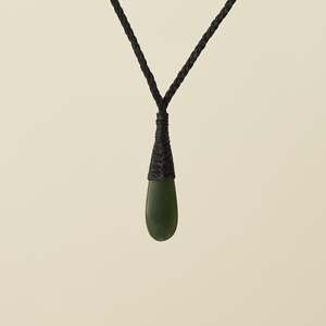 Pendants: Roimata Teardrop Kawakawa Extra Small Pendant, Black Binding