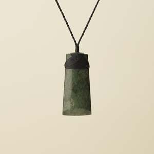 Toki Adze: Toki Hapopo Pounamu Medium Large Pendant, Black Binding