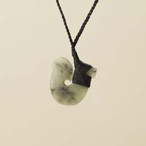 Hei Matau Small Pounamu Pendant, Black Binding
