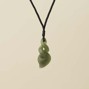 Pikorua Double Twist Small Pounamu Pendant, Black Binding