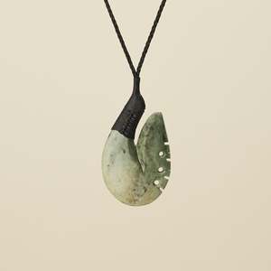 Notched Hei Matau Raukaraka Medium Pendant, Black Binding