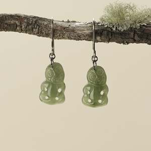 Earrings: Hei Tiki Kawakawa Jade Earrings