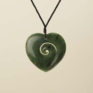 Heart Koru Kawakawa Pounamu Large Pendant