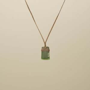 Pendants: Kahurangi XS Notched Toki Pounamu Pendant, Tan Binding