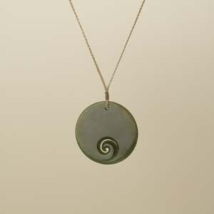 Koru Pendants: Porowhita Koru Pounamu Large Pendant, Tan Binding