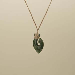 Hei Matau: Flower Small Hei Matau Pounamu Pendant, Tan Binding