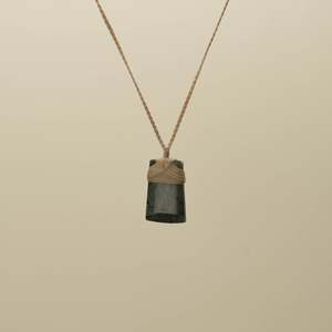 Strength: Kōkopu Small Medium Toki Pounamu Pendant, Tan Binding