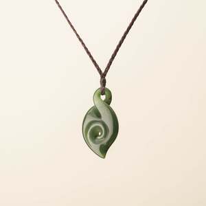 Pendants: Kahurangi Pikorua Koru Pounamu Pendant, Brown Binding