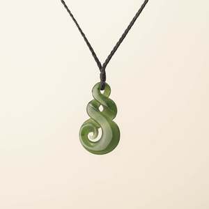 Kahurangi Pikorua Koru Pounamu Pendant, Black Binding