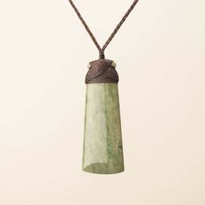 Pendants: Toki Raukaraka Large Pounamu Pendant, Brown Binding