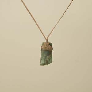 Toki Raukaraka Small Pounamu Pendant, Tan Binding
