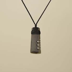 Pendants: Notched Toki Hapopo Pounamu Medium Pendant, Black Binding