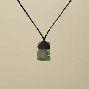 Notched Toki Kahurangi Small Pounamu Pendant, Black Binding