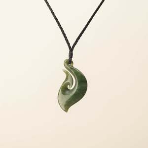Hei Matau Medium Large Pounamu Pendant, Black Binding