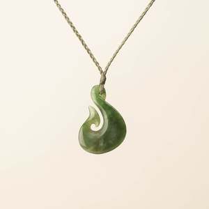 Hei Matau Medium Pounamu Pendant, Khaki Binding