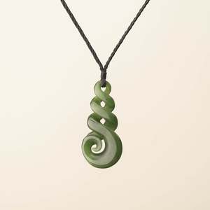Pikorua Twist: Triple Pikorua Koru Pounamu Pendant, Black Binding