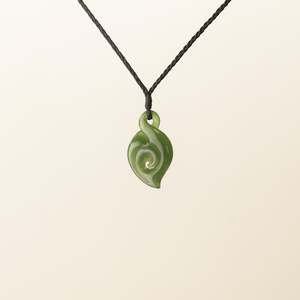 Pounamu Pikorua Koru Small Pendant, Black Binding