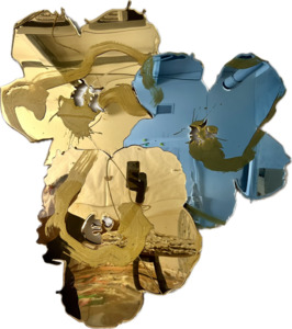 Sally Bulling: Flower Cluster of three in Blue Silk & Soft Golds