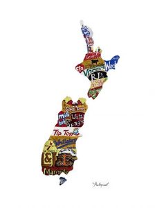 Products: NZ Map design Fine Art Print – Art By Kirst