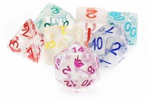 MDG Resin Poly 7 piece dice set: Unicorn Rainbow Ice