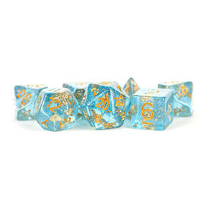 MDG Resin Poly 7 piece dice set: Gold foil, Blue