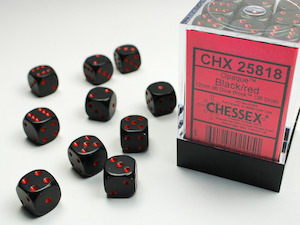 Six Sided Dice: Chessex: Opaque Black/Red 12mm Dice Block