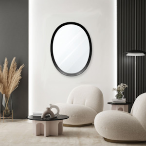 Wall Art: Black Oak Oval Framed Mirror