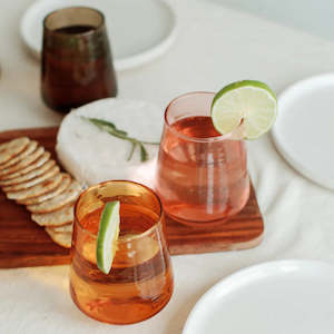 Handblown Hammered Glass Water Tumbler Pair