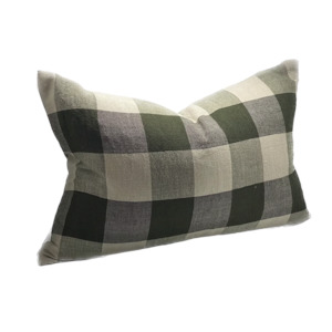 Linen Cushion Long Olive Check