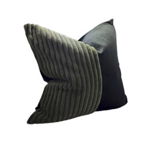 Decor: Patchwork Cushion Square Black Green Corduroy Velvet