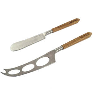 Gabel Teller: 2 Piece Cheese Set with Facet Acacia Handles