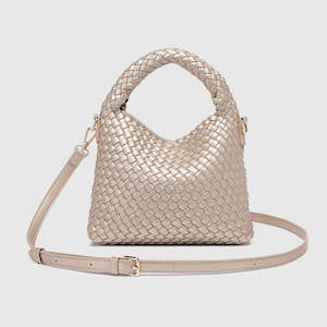 Bags: Gabby Mini Woven Shoulder Bag Pink Champagne