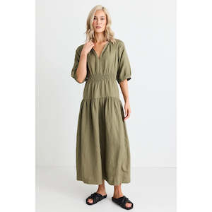 Retreat Soft Khaki Linen Tiered Maxi Dress