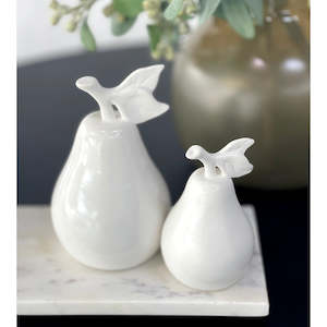 Ceramic Decor: Pear Sculpture Set 2 White