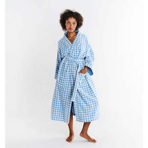 Bath Shower: Houndstooth Blue Terry Bath Robe OS