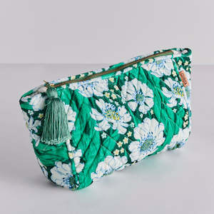 Tumbling Flowers Green Velvet Toiletry Bag