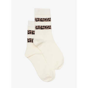 Antler: Leopard Top Stripe Sock Ivory
