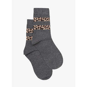 Leopard Top Stripe Sock Grey